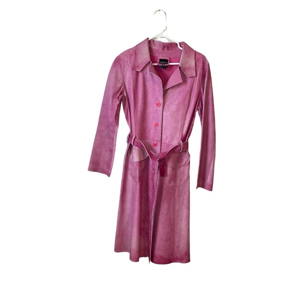 Sonirohn Y2K long line pink leather coat 42 made in Italy - Picture 2 of 10